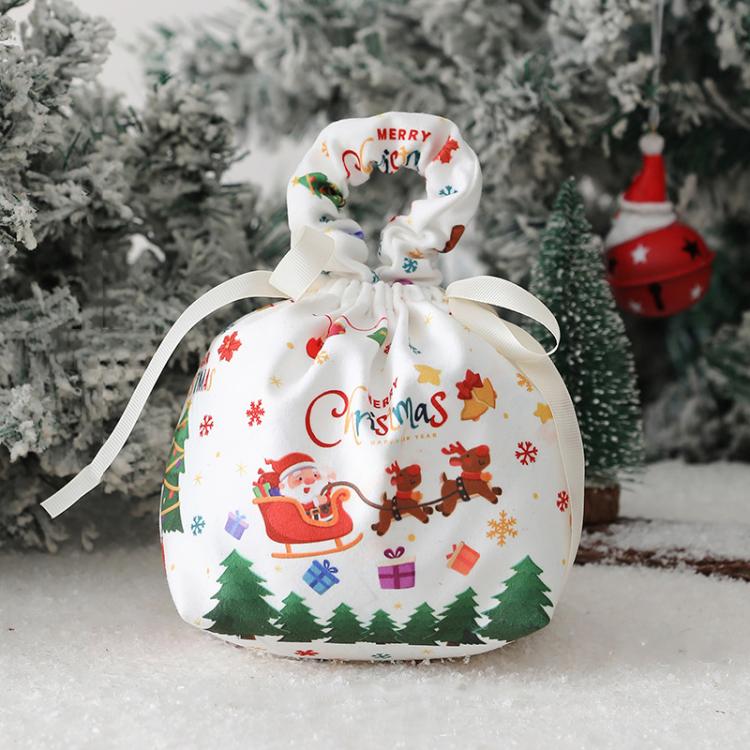 Christmas Gift Bag Fabric Drawstring Pouch with Handle Festive Candy Bag White, Santa Claus - Small, Christmas Sleigh - Small, Santa Claus - Large, Christmas Sleigh - Large, Santa Claus Small + Santa Pendant, House Small + Reindeer Pendant             ...