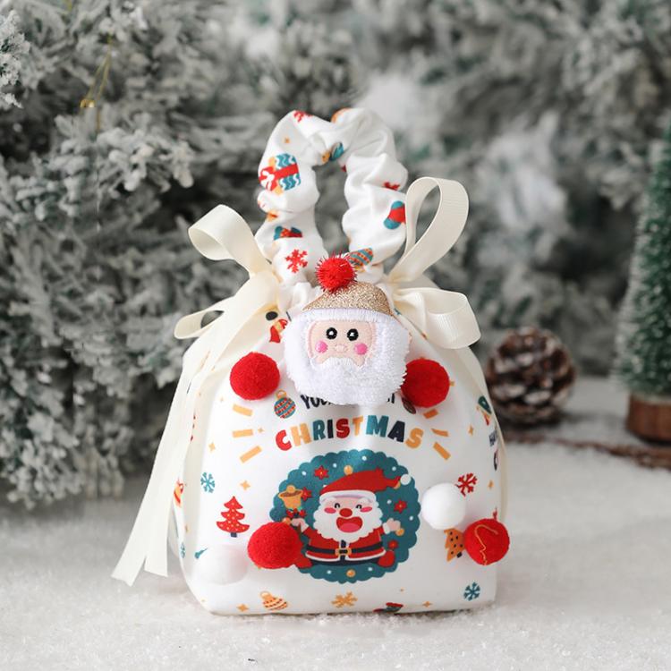 Christmas Gift Bag Fabric Drawstring Pouch with Handle Festive Candy Bag White, Santa Claus - Small, Christmas Sleigh - Small, Santa Claus - Large, Christmas Sleigh - Large, Santa Claus Small + Santa Pendant, House Small + Reindeer Pendant             ...