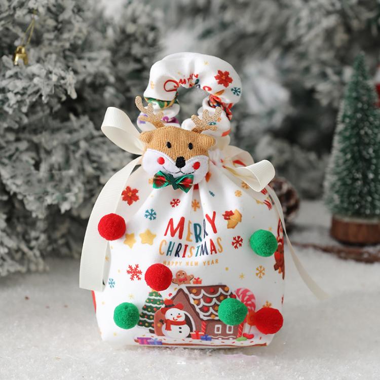 Christmas Gift Bag Fabric Drawstring Pouch with Handle Festive Candy Bag White, Santa Claus - Small, Christmas Sleigh - Small, Santa Claus - Large, Christmas Sleigh - Large, Santa Claus Small + Santa Pendant, House Small + Reindeer Pendant             ...