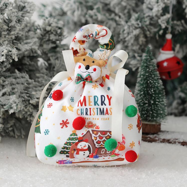 Christmas Gift Bag Fabric Drawstring Pouch with Handle Festive Candy Bag White, Santa Claus - Small, Christmas Sleigh - Small, Santa Claus - Large, Christmas Sleigh - Large, Santa Claus Small + Santa Pendant, House Small + Reindeer Pendant             ...