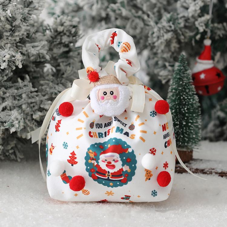 Christmas Gift Bag Fabric Drawstring Pouch with Handle Festive Candy Bag White, Santa Claus - Small, Christmas Sleigh - Small, Santa Claus - Large, Christmas Sleigh - Large, Santa Claus Small + Santa Pendant, House Small + Reindeer Pendant             ...