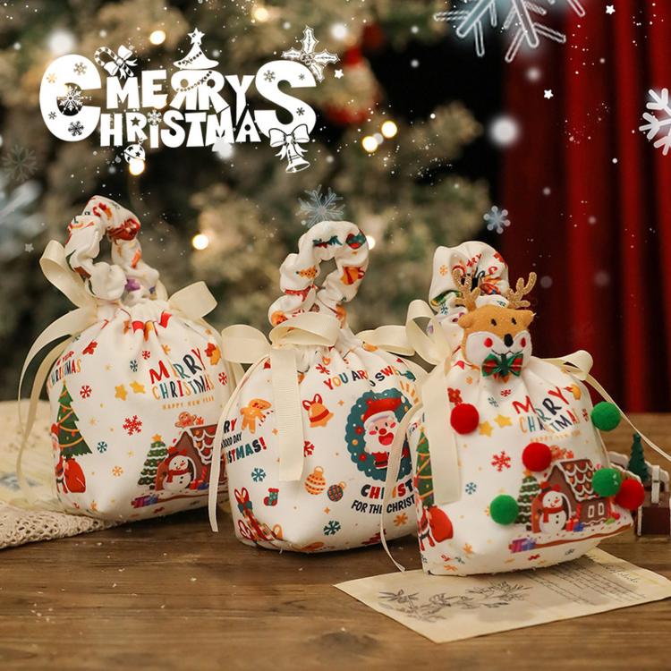 Christmas Gift Bag Fabric Drawstring Pouch with Handle Festive Candy Bag White, Santa Claus - Small, Christmas Sleigh - Small, Santa Claus - Large, Christmas Sleigh - Large, Santa Claus Small + Santa Pendant, House Small + Reindeer Pendant             ...