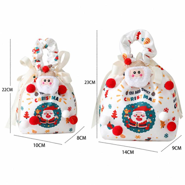 Christmas Gift Bag Fabric Drawstring Pouch with Handle Festive Candy Bag White, Santa Claus - Small, Christmas Sleigh - Small, Santa Claus - Large, Christmas Sleigh - Large, Santa Claus Small + Santa Pendant, House Small + Reindeer Pendant             ...