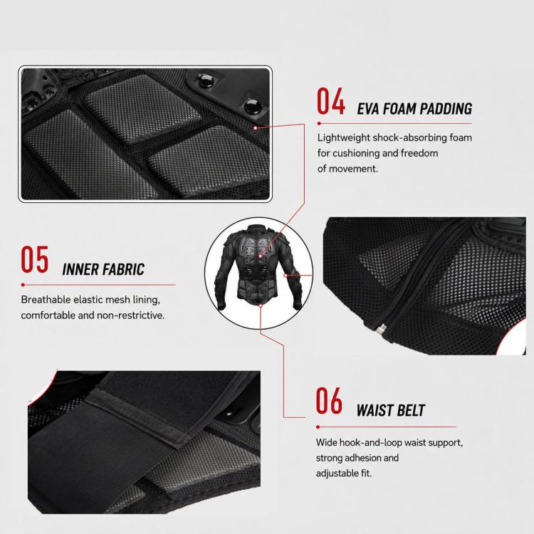 Motorcycle Body Armor Jacket Full Body Protective Gear with Removable Spine Back Protector, S, M, L, XL, XXL, XXXL, 4XL