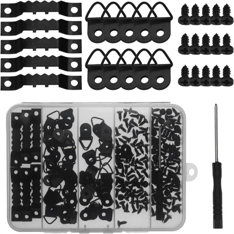 251 In 1 Picture Frame Hanging Kit Sawtooth Hangers and D-Ring Hooks with Screws and Screwdriver for Canvas Art Clock, 251 In 1
