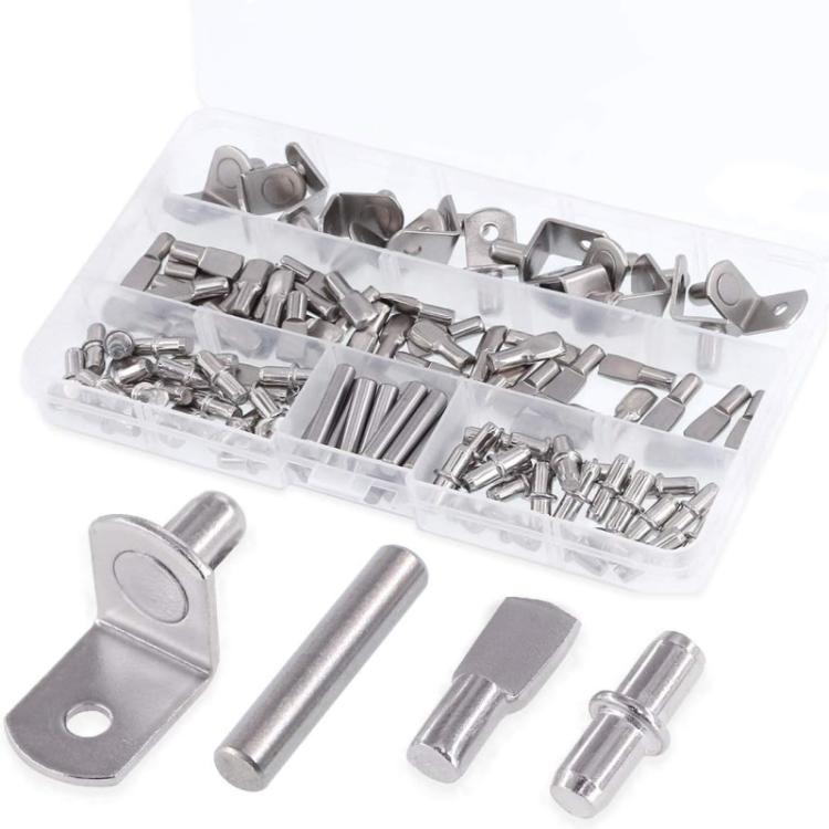 120 PCS/Box Shelf Pegs Kit 4 Assorted Styles Metal Shelf Support Pins Brackets Assortment, 120 PCS/Box