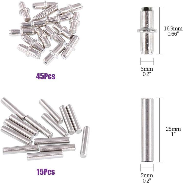 120 PCS/Box Shelf Pegs Kit 4 Assorted Styles Metal Shelf Support Pins Brackets Assortment, 120 PCS/Box