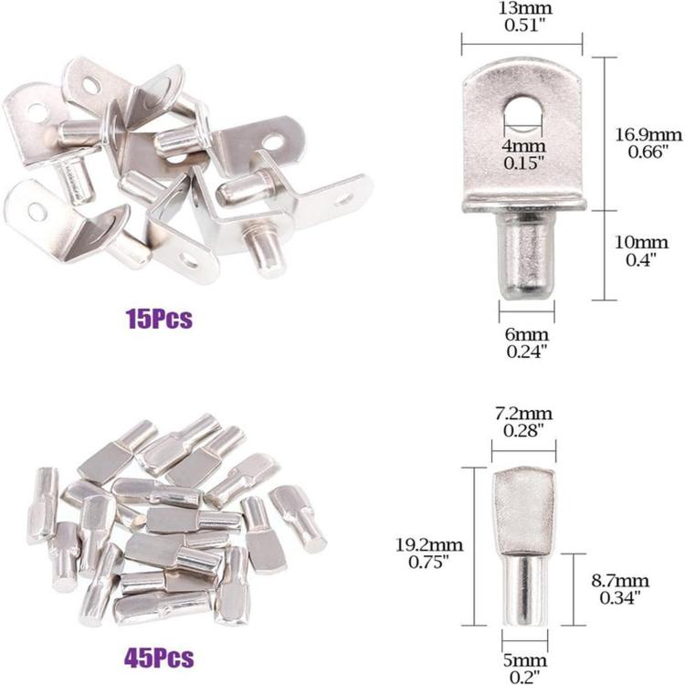 120 PCS/Box Shelf Pegs Kit 4 Assorted Styles Metal Shelf Support Pins Brackets Assortment, 120 PCS/Box