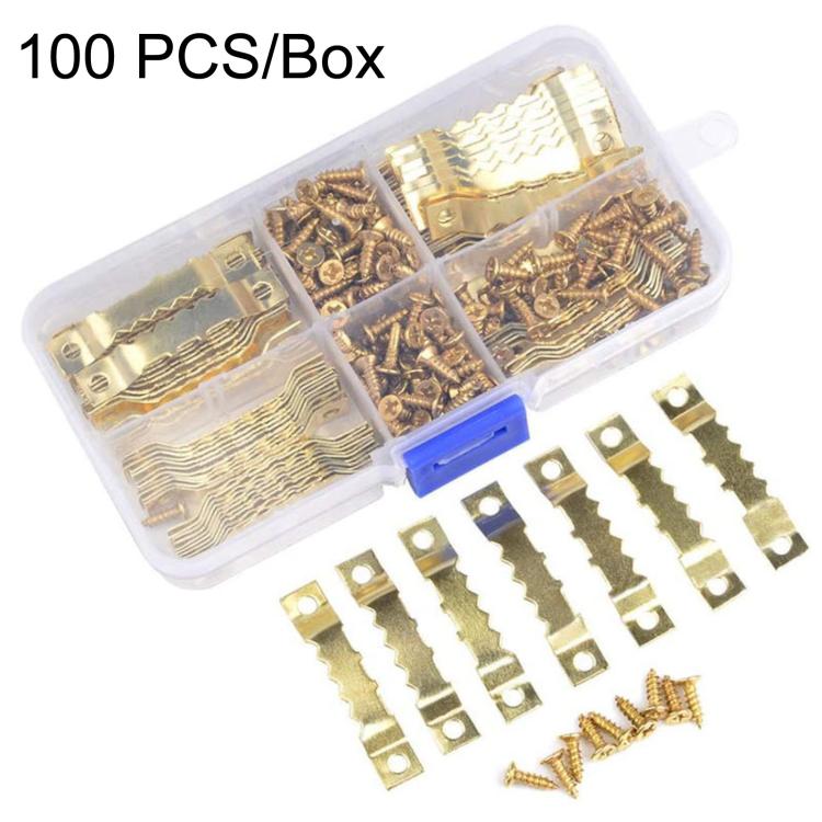 100 PCS/Box Sawtooth Picture Hangers Kit Heavy Duty Frame Hanging Hooks With Screws