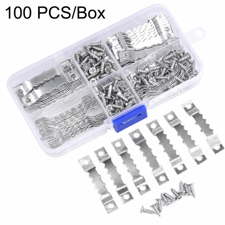 100 PCS/Box Sawtooth Picture Hangers Kit Heavy Duty Frame Hanging Hooks With Screws