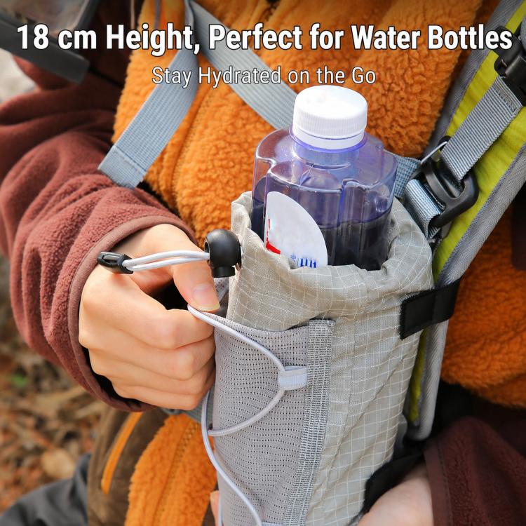 AOTU AT8017 Backpack Shoulder Strap Water Bottle Holder Pouch With Front Mesh Pocket For Outdoor Hiking, Black, Army Green, Orange, Gray, With Crossbody Strap Black, With Crossbody Strap Army Green, With Crossbody Strap Orange, With Crossbody Strap Gray