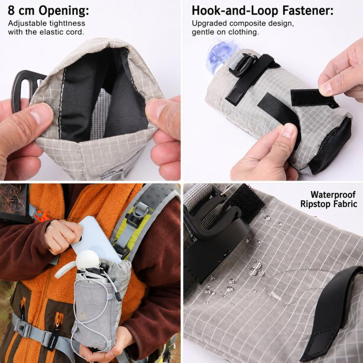 AOTU AT8017 Backpack Shoulder Strap Water Bottle Holder Pouch With Front Mesh Pocket For Outdoor Hiking, Black, Army Green, Orange, Gray, With Crossbody Strap Black, With Crossbody Strap Army Green, With Crossbody Strap Orange, With Crossbody Strap Gray