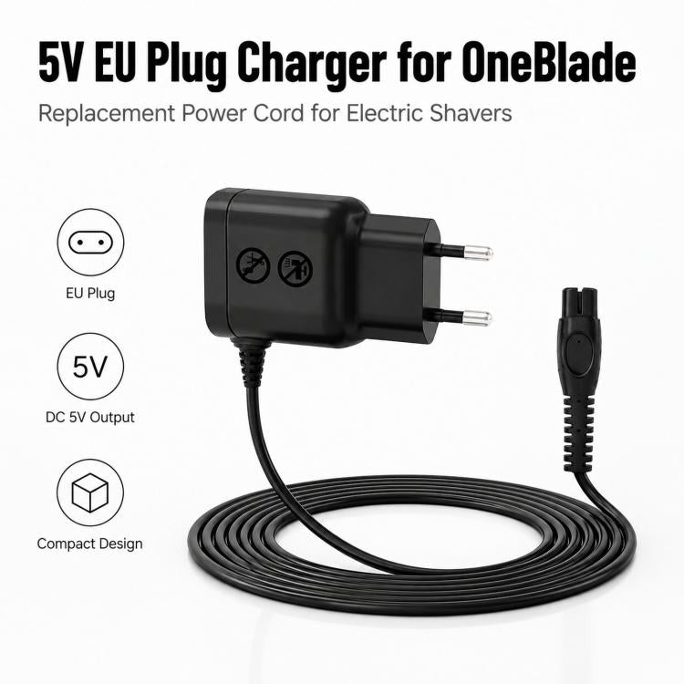 5V EU Plug Charger Adapter Power Cord For Philips Norelco OneBlade QP2724 QP2824 QP2734 QP2834, Without Brush, With Brush