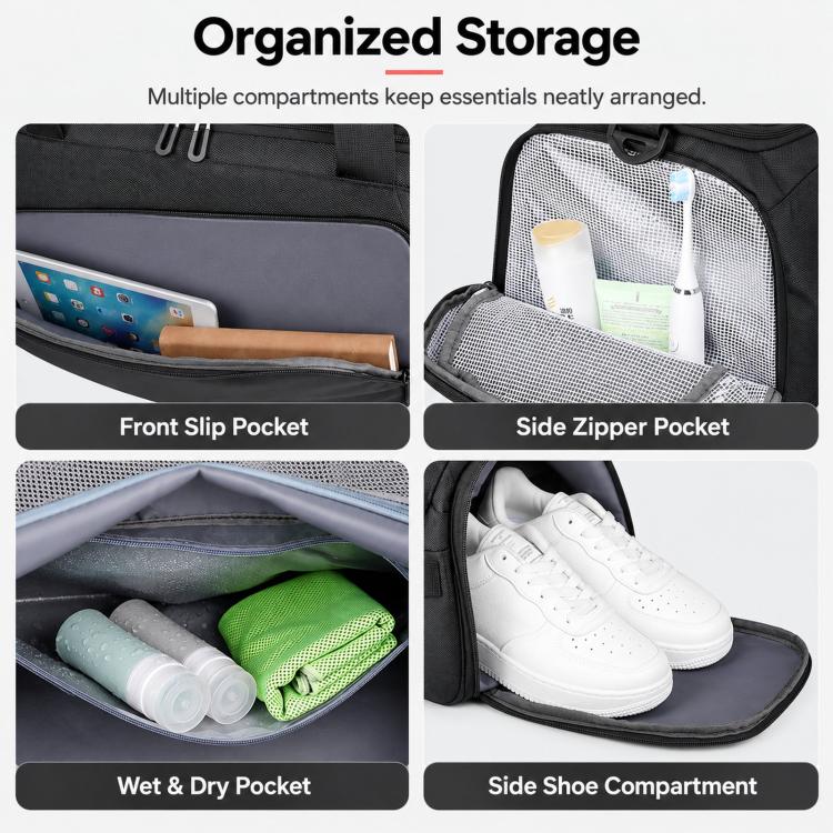 REMOID T20 Travel Duffel Backpack Convertible Gym Bag With Shoe Compartment Wet Pocket Luggage Strap