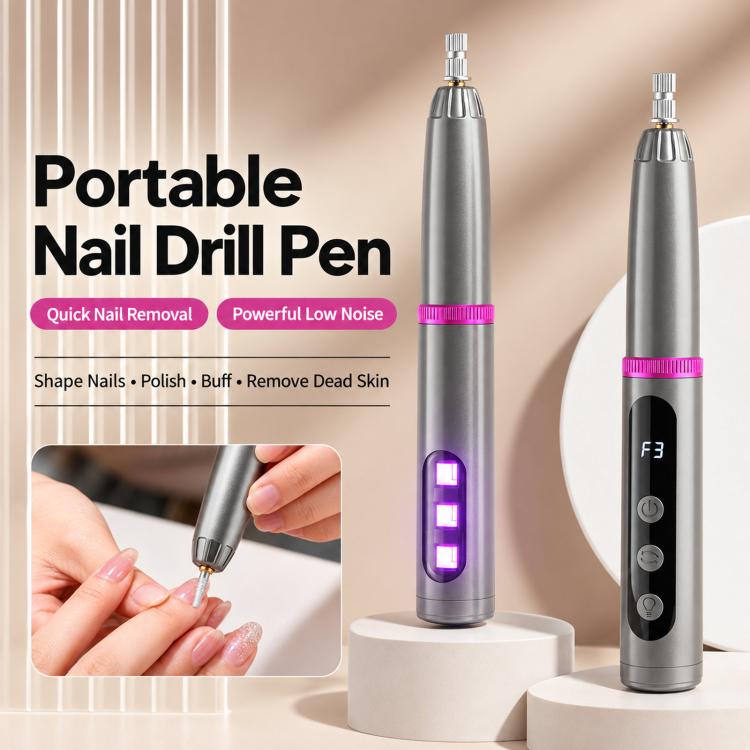 2 in 1 Electric Nail Drill Pen with UV Light Rechargeable Cordless Efile 15000 RPM 3 Speeds Fast Curing Lamp Kit, 6 Bits Grey, 6 Bits White, 12 Bits Grey, 12 Bits White