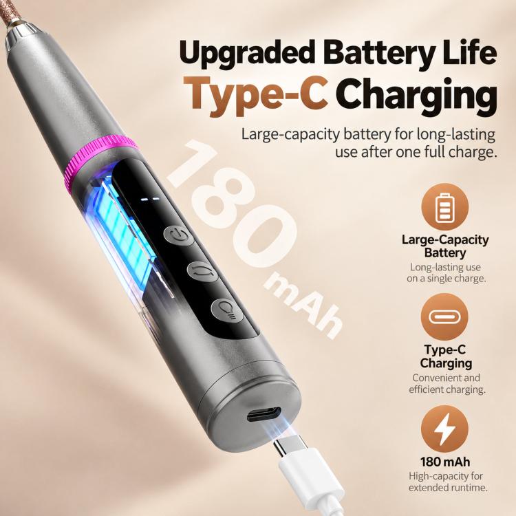 2 in 1 Electric Nail Drill Pen with UV Light Rechargeable Cordless Efile 15000 RPM 3 Speeds Fast Curing Lamp Kit, 6 Bits Grey, 6 Bits White, 12 Bits Grey, 12 Bits White