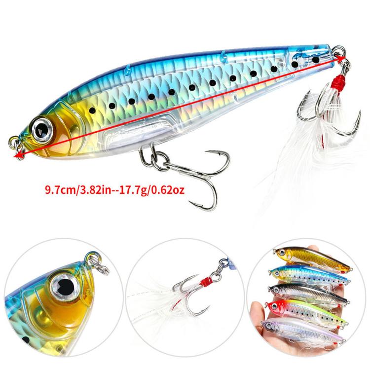 HENGJIA PE049 Sinking Pencil Fishing Lures Long Casting Hard Artificial Baits With Feather Treble Hooks