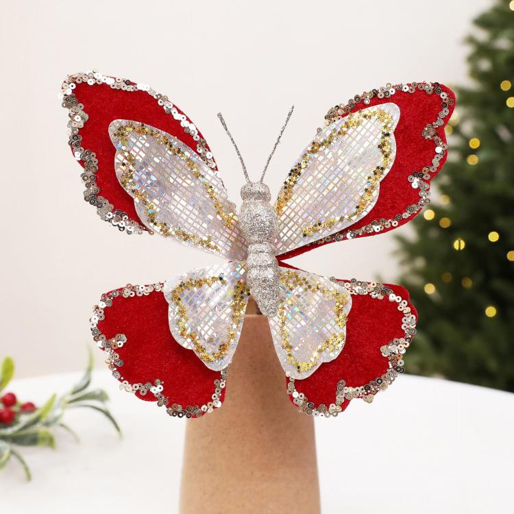 Glitter Butterfly Christmas Tree Ornaments Double-Layer Sequin Fabric Decoration