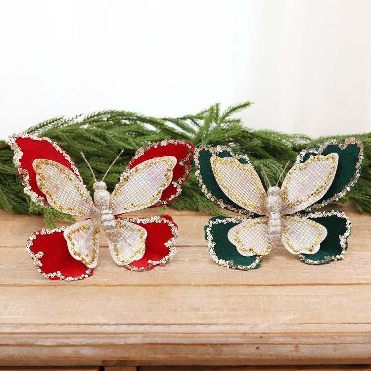 Glitter Butterfly Christmas Tree Ornaments Double-Layer Sequin Fabric Decoration