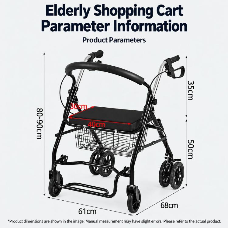 Folding Rollator Walker with Seat Heavy Duty 6-Wheel Senior Shopping Cart Walker, Black/Fabric Bag/No Pedal, Black/Wire Basket /No Pedal, Black/Fabric Bag/With Pedal, Black/Wire Basket/With Pedal, Red/Fabric Bag/No Pedal, Red/Wire Basket/No Pedal      ...