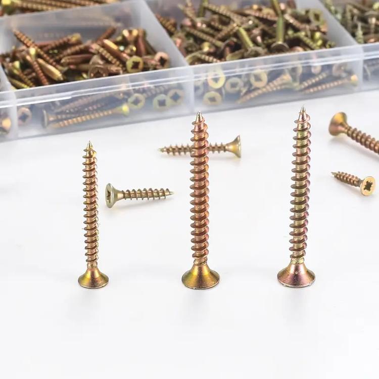 Yellow Zinc Plated Chipboard Screw Kit Flat Head Wood Screws Assortment Set, 220 PCS/Box M4 - M5, 340 PCS/Box M4, 420 PCS/Box M3 - M5