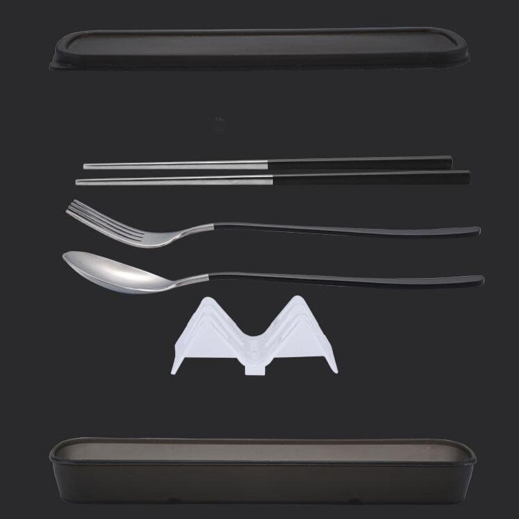 3pcs / Set Portable Stainless Steel Tableware Creative Set Chopsticks Spoon Fork Gift, Steel, Black, Pink, Red, Blue