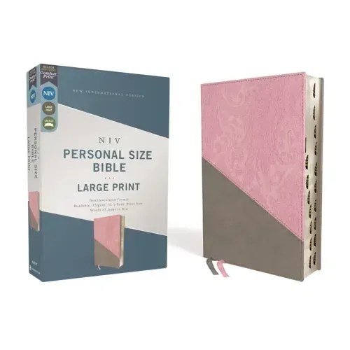 Niv, Personal Size Bible, Large Print, Leathersoft, Pink/Gray, Red Letter, Thumb Indexed, Comfort Print