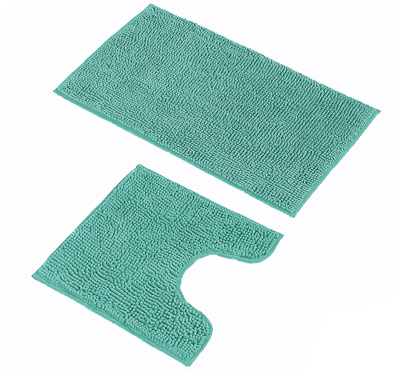 2 Piece Set Turquoise Soft Cozy Plush Chenille Bath Mat Bathroom Rug