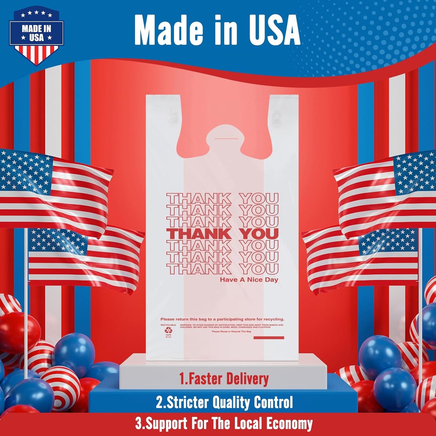 11.5 x 6.5 x 21“  0.47mil Thank You Plastic Bags 1000 Count