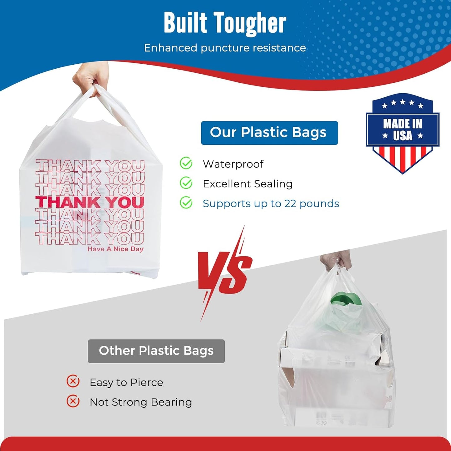 11.5 x 6.5 x 21“  0.47mil Thank You Plastic Bags 1000 Count