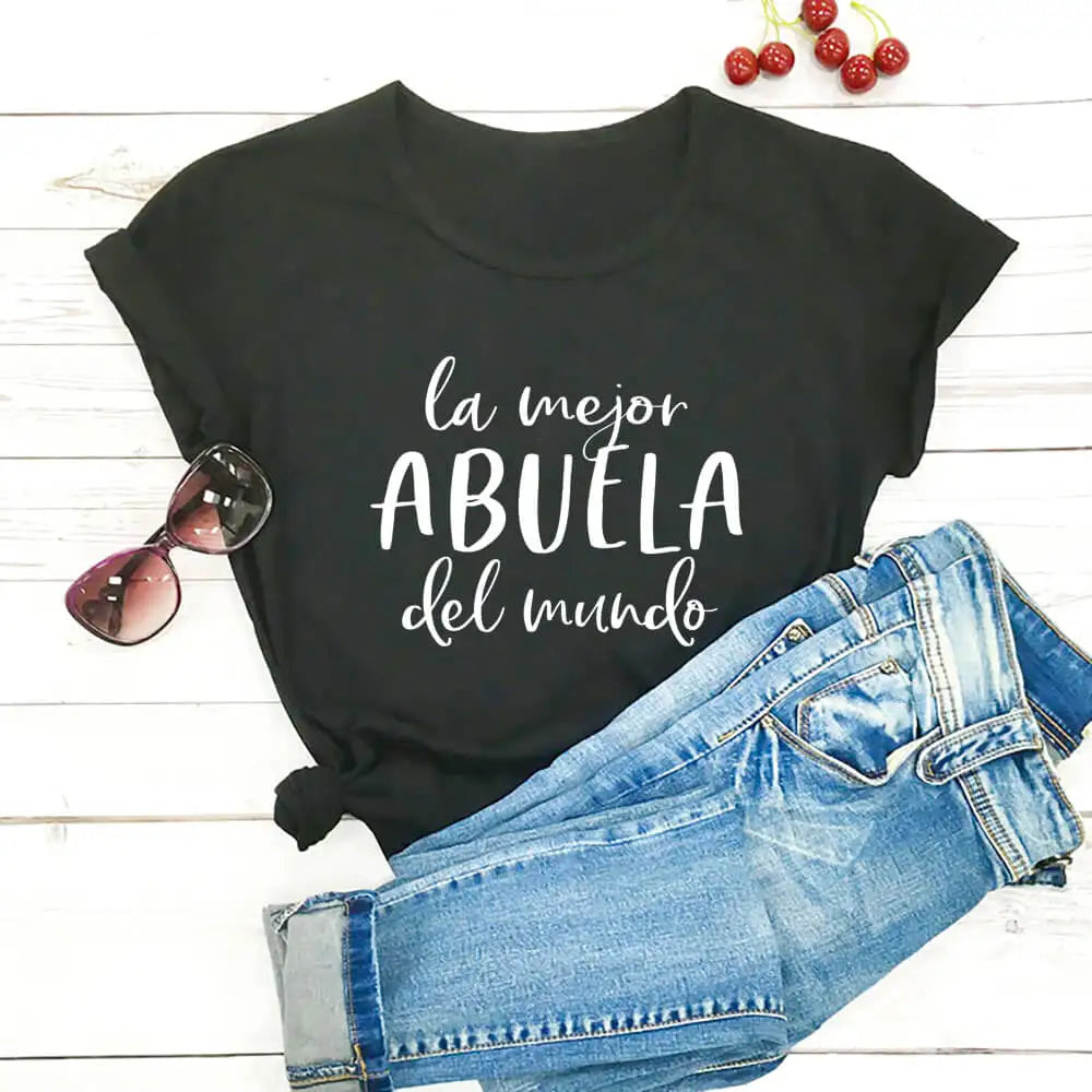 La Mejor Abuela Del Mundo 100%Cotton Spanish Printed Women's Tshirt Grandma Gift Tee Grandmother Summer Casual Short Sleeve Top