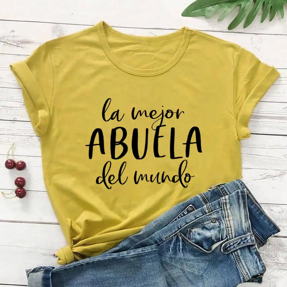 La Mejor Abuela Del Mundo 100%Cotton Spanish Printed Women's Tshirt Grandma Gift Tee Grandmother Summer Casual Short Sleeve Top