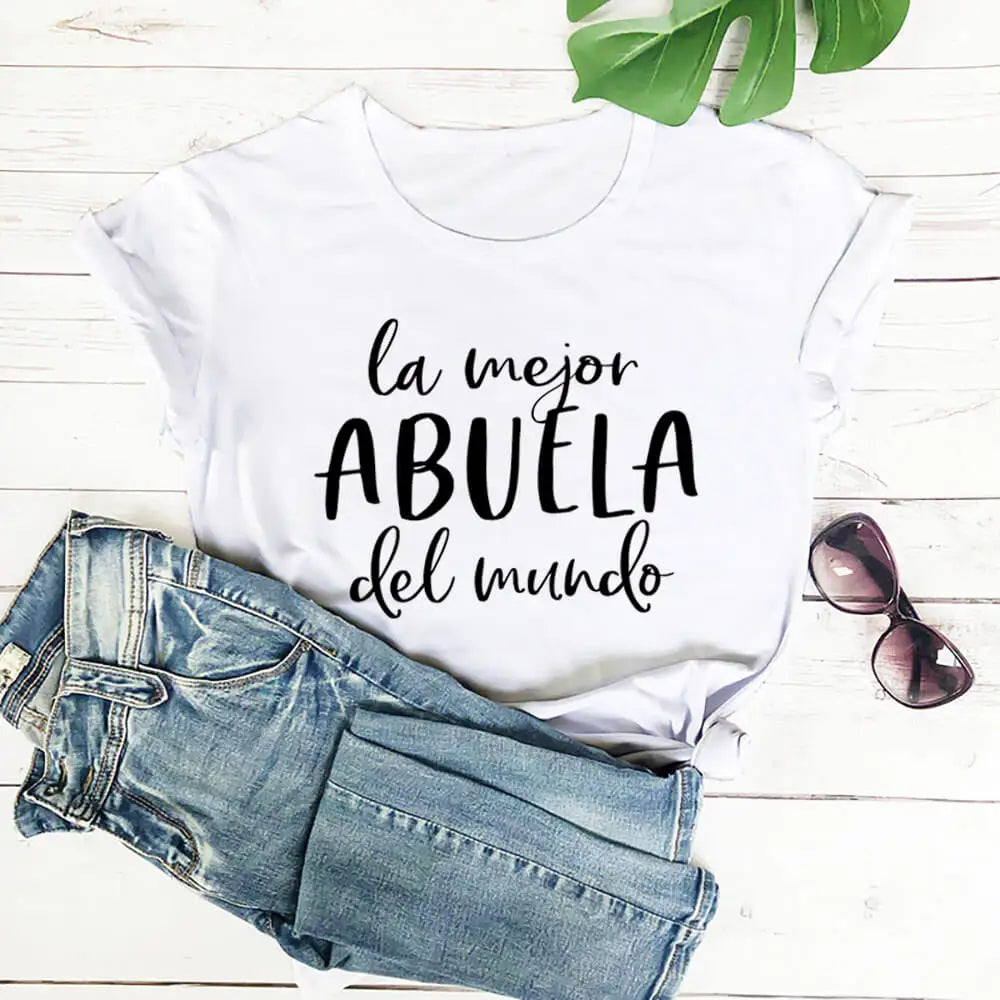 La Mejor Abuela Del Mundo 100%Cotton Spanish Printed Women's Tshirt Grandma Gift Tee Grandmother Summer Casual Short Sleeve Top