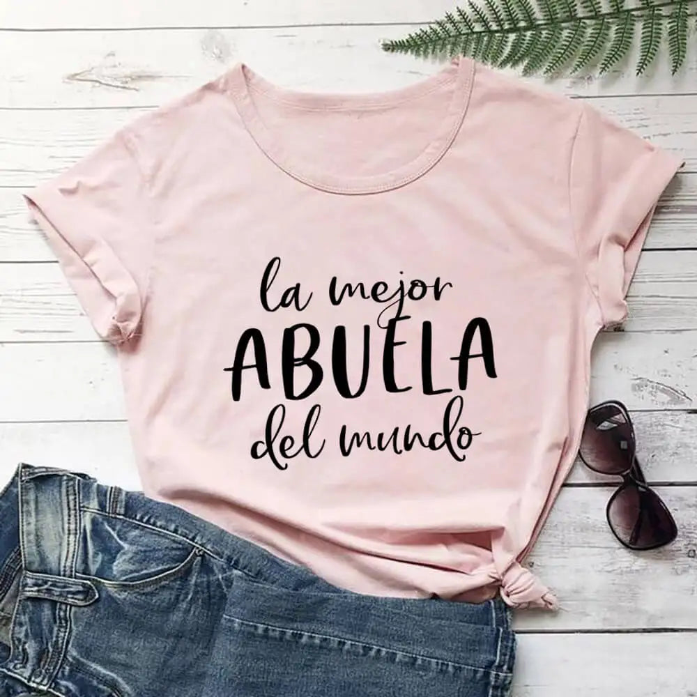 La Mejor Abuela Del Mundo 100%Cotton Spanish Printed Women's Tshirt Grandma Gift Tee Grandmother Summer Casual Short Sleeve Top