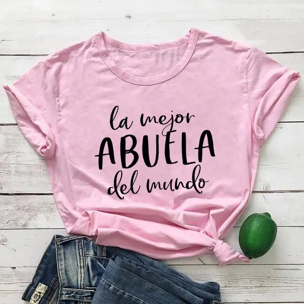 La Mejor Abuela Del Mundo 100%Cotton Spanish Printed Women's Tshirt Grandma Gift Tee Grandmother Summer Casual Short Sleeve Top