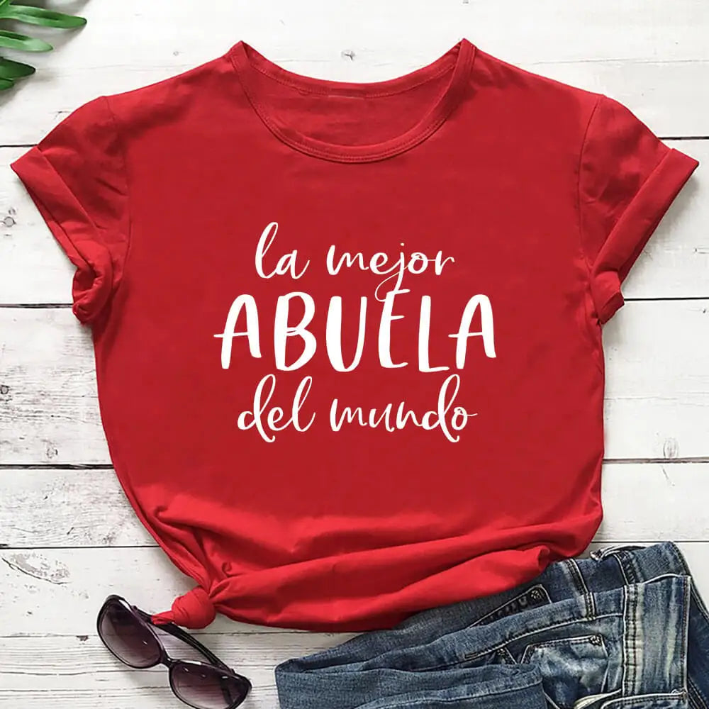 La Mejor Abuela Del Mundo 100%Cotton Spanish Printed Women's Tshirt Grandma Gift Tee Grandmother Summer Casual Short Sleeve Top
