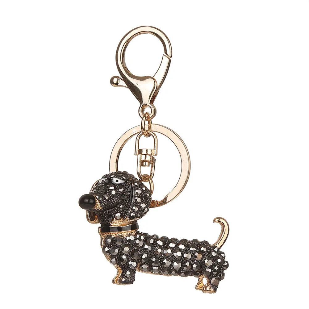 Fashion Dachshund Dog Animal Keychain Alloy Rhinestone Key Chain Bag Car Pendant Decor Porte Clef Women Keyring Jewelry Gift