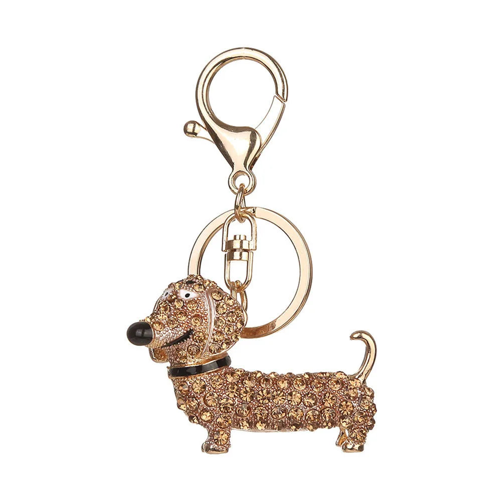 Fashion Dachshund Dog Animal Keychain Alloy Rhinestone Key Chain Bag Car Pendant Decor Porte Clef Women Keyring Jewelry Gift