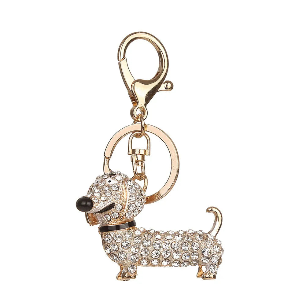 Fashion Dachshund Dog Animal Keychain Alloy Rhinestone Key Chain Bag Car Pendant Decor Porte Clef Women Keyring Jewelry Gift