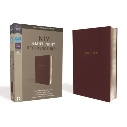 NIV, Reference Bible, Giant Print, Leather-Look, Burgundy, Red Letter Edition, Comfort Print