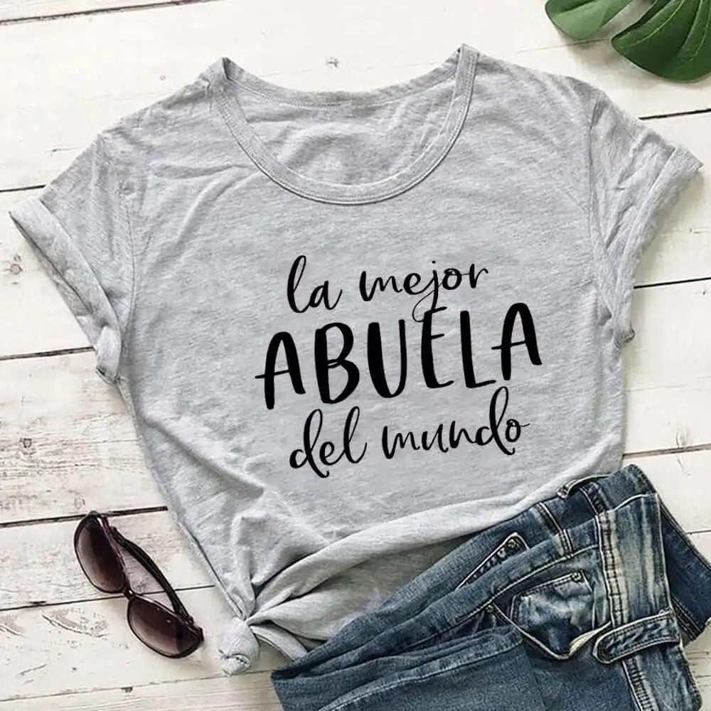 La Mejor Abuela Del Mundo 100%Cotton Spanish Printed Women's Tshirt Grandma Gift Tee Grandmother Summer Casual Short Sleeve Top