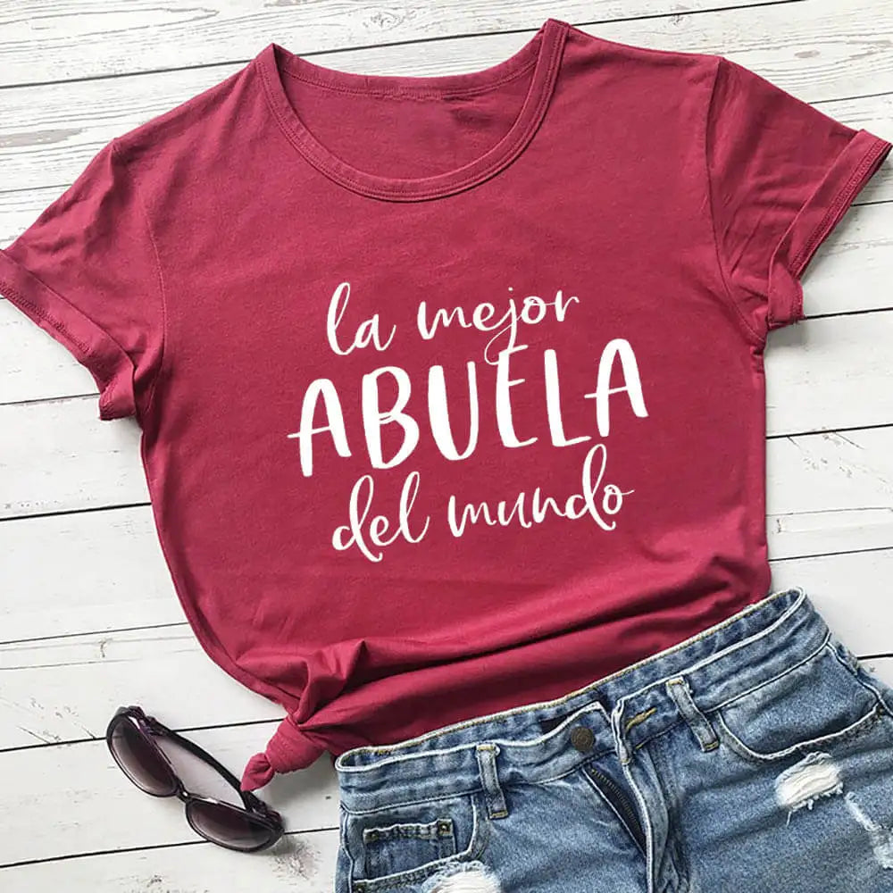 La Mejor Abuela Del Mundo 100%Cotton Spanish Printed Women's Tshirt Grandma Gift Tee Grandmother Summer Casual Short Sleeve Top