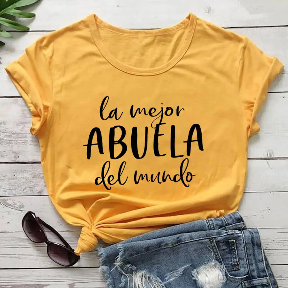 La Mejor Abuela Del Mundo 100%Cotton Spanish Printed Women's Tshirt Grandma Gift Tee Grandmother Summer Casual Short Sleeve Top