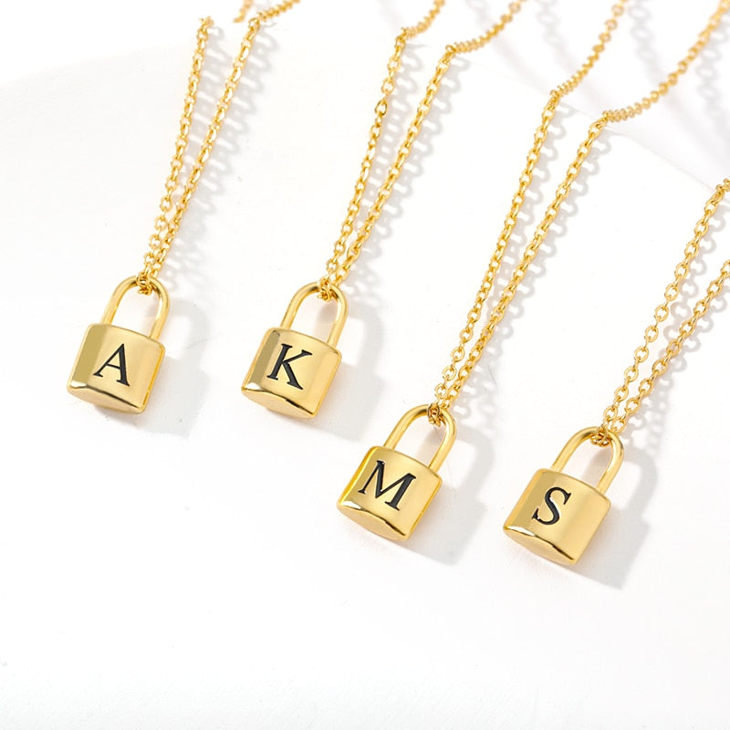 Initial Necklace For Women Padlock Lock Letter Necklace Chain Stainless Steel Jewelry Valentine's Day Gift Collier Femme