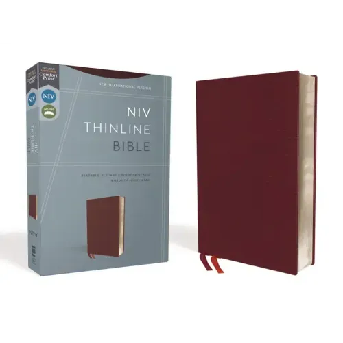 NIV, Thinline Bible, Bonded Leather, Burgundy, Red Letter Edition