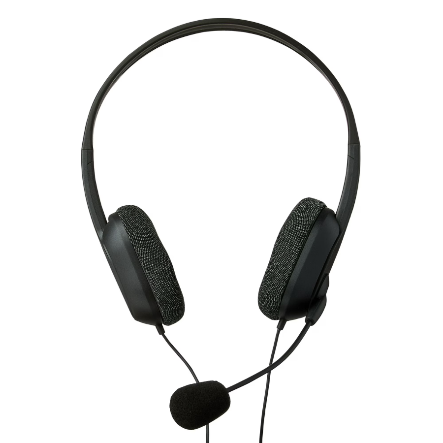 Onn 3.5mm AUX Stereo Headset with Built-In Microphone, Black