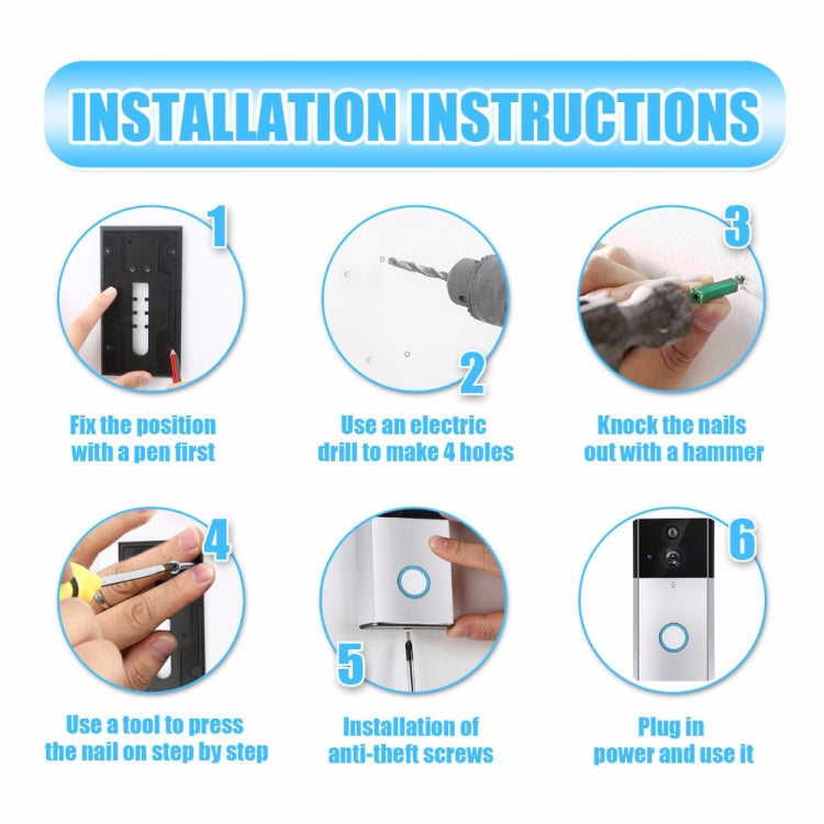 VESAFE HD 720P Security Camera Smart WiFi Video Doorbell Intercom, Support TF Card & Infrared Night Vision & Motion Detection App for IOS and Android(With Ding Dong/Chime)(Silver)