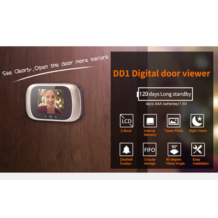 DD1 Smart Electronic Cat Eye Camera Doorbell with 2.8 inch LCD Screen, Support Infrared Night Vision(Gold)