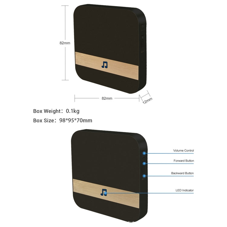 B10 52 Chimes 110dB Doorbell Receiver Low Power Consumption Home Door Tools, EU Plug, AC 90-260V (Black)