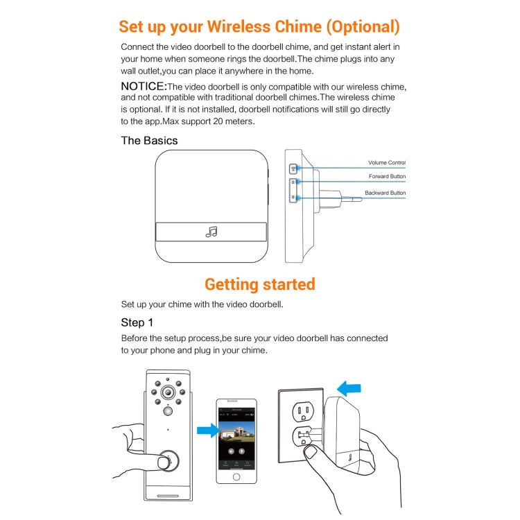 B10 52 Chimes 110dB Doorbell Receiver Low Power Consumption Home Door Tools, EU Plug, AC 90-260V (White)